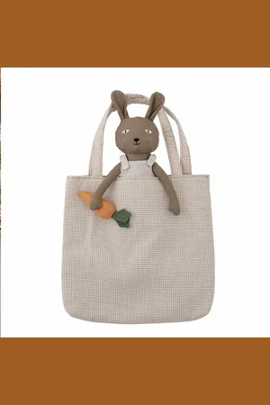 Bloomingville Cotton And Linen Rabbit Soft Toy And Bag