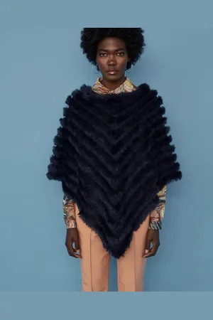 Jayley Coney Fur Poncho With Cashmere Lining | Dark