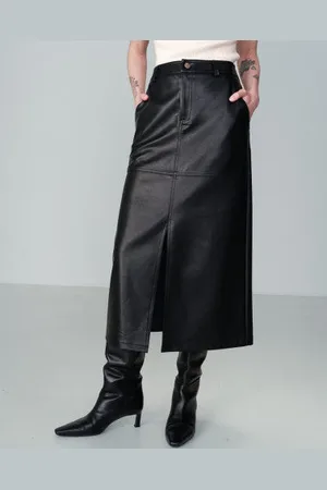 Grace & Mila Grace And Mila Faux Leather Midi Skirt - Noir - S
