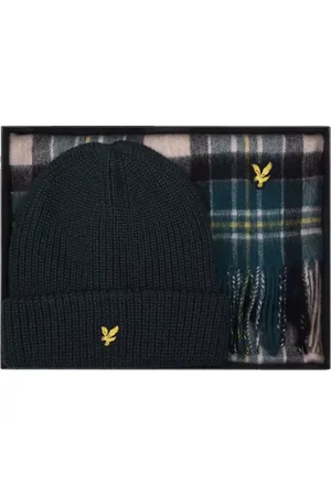 Lyle & Scott Lambswool Blend Checked Scarf & Beanie Gift Set Dark