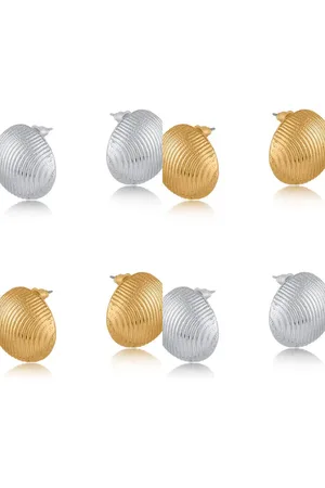 Big Metal London Fiona Ridged Button Stud Earrings - Silver