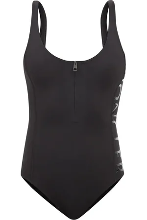 Moncler Zip Neck Logo Print One Piece Swimsuit - Xs