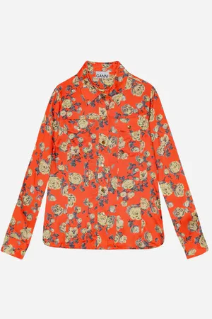 Ganni Printed Satin Shirt - Poinciana - 36