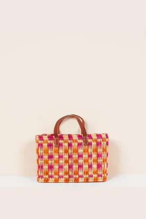 Bohemia Large Chequered Reed Basket - Pink And - Large