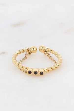 Bohm Paris 2 Rows Chain And Crystals Ring
