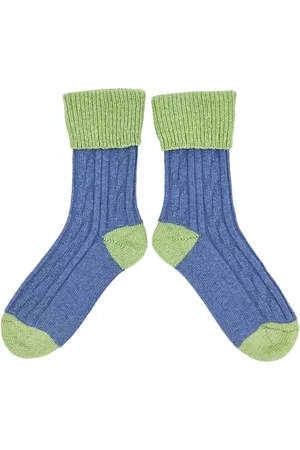 Catherine Tough Cashmere Blend Socks In Denim And Celery