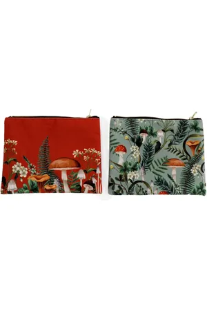 Temerity Jones Mushroom Print Make Up Bag : Burnt Or Green