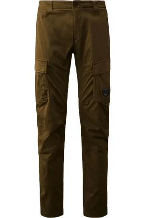 C.P. Company Garment Dyed Stretch Sateen Fitted Lens Pocket Cargo Pants Ivy - 46