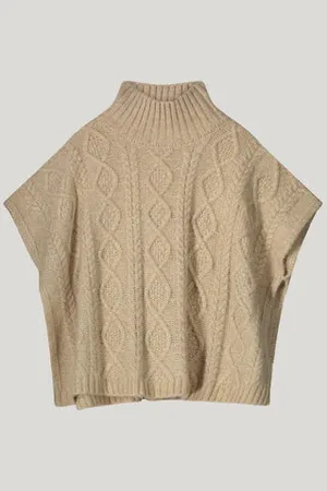 Summum Woman Sleeveless Wool Mix Cable Jumper With Turtleneck In - One Size
