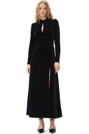 Ganni Velvet Long Dress - 34 / Black / T3980