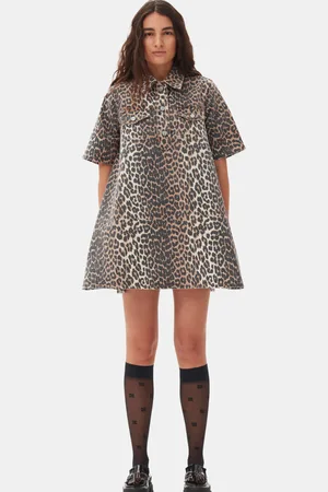 Ganni Leopard Printed Mini Dress - 34 / Leopard / J1528