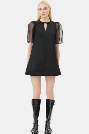 Ganni Fringed Organza Mini Dress - 34 / Black / W0078