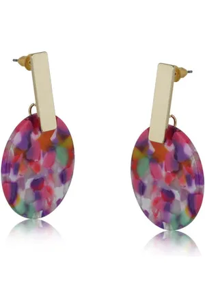 Big Metal London Purple Statement Metal And Resin Earrings