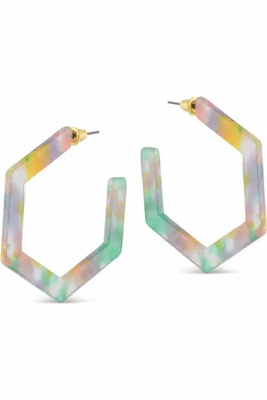 Big Metal London Scarlett Lilac /Pink / Hexagon Resin Large Hoop Earrings