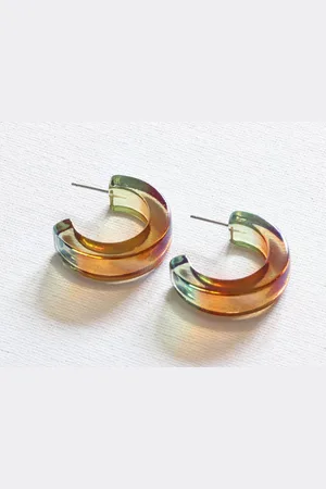 Big Metal London Pink 2 Tone Resin Hoop Earrings