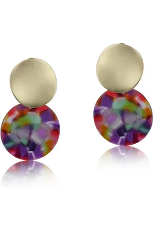Big Metal London Purple Metal And Resin Disc Earrings