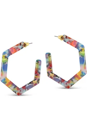 Big Metal London Red Orange Hexagon Resin Large Hoop Earrings