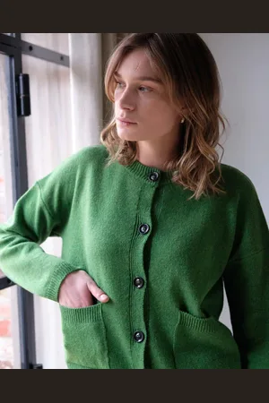 Bibico Mira Cropped Cardigan 100% Merino Wool In Watercress - L