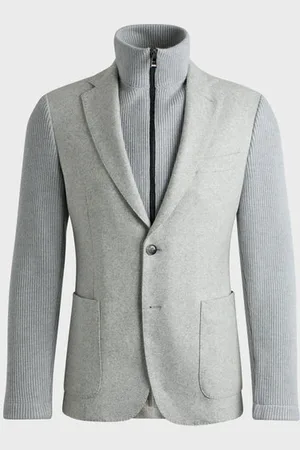 HUGO BOSS Boss - C_Hanry-j-hybrid-244 Slim-fit Jacket With Knitted Sleeves And Inlay 50528009 041 - 48 (U.K 38)