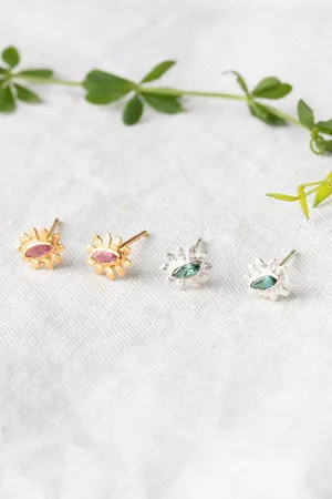 Amanda Coleman Marquise Flower Stud Earrings - Silver