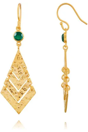 Azuni London Chevron Drop Earrings - Green Onyx