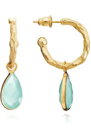 Azuni London Marina Hoop Gemstone Earrings - Green Onyx