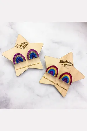 Esoteric London Rainbow Stud Earrings - Glittery