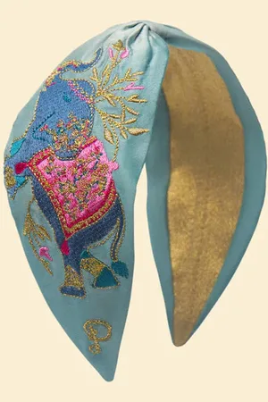 Lark London Satin Embroidered Headband Turquoise