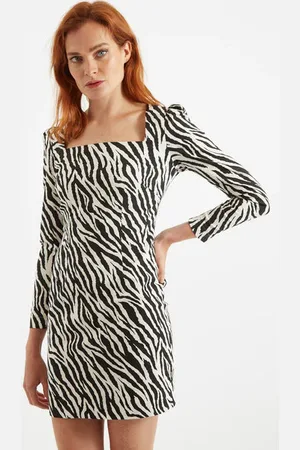 Louche Anala Zebra Print Square Neck Long Sleeve Mini Dress - Uk8