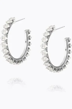 Caroline Svedbom - Navette Hoop Earrings - Rhodium / Crystal - Os