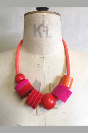 Lynsey Walters Industrial Felt Wool And Rope Necklace - , Pink And Red