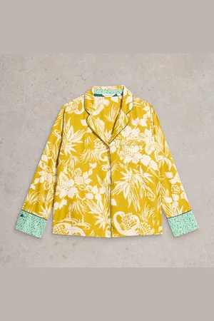 White Stuff Nina Organic Pj Shirt - Chartreuse Print - S