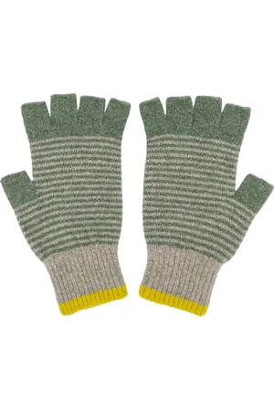 Catherine Tough Unisex Fingerless Lambswool Gloves - Green And Soft