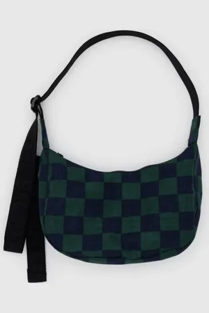 Baggu Small Nylon Crescent Bag - Navy Green Check