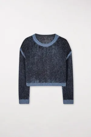 Luisa Cerano Contrast Hem Knitted Crew Neck Jumper Col: 2452 Dark - 10