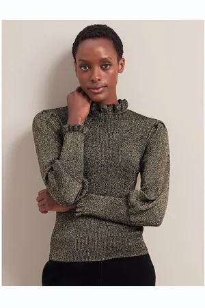 Cefinn Judy Metallic High Neck Frill Detail Jumper Col: Dark - Xs