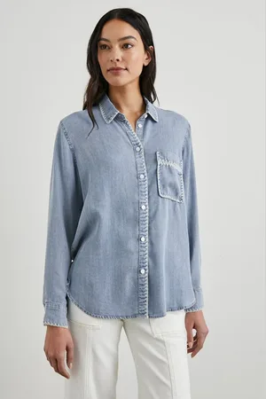 Rails Saya Denim Effect Overstitch Detail Shirt Col: Cloud Wash , - S
