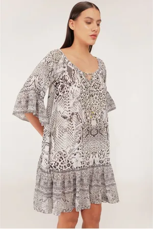 INOA Scilla Matera Print Tied Ruffle Short Dress Col: Grey - S