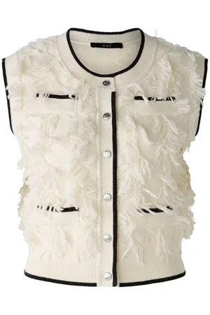 Oui Textured Waistcoat Off White & - Uk 10
