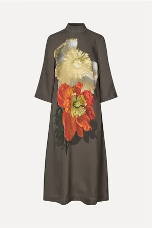 STINE GOYA Susanne Floral Art High Neck Dress Col: Grey Multi, Size: L - S