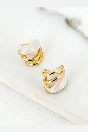 Envy Spiral Effect Earrings With Pearlised White Accent