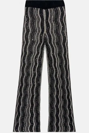Luisa Cerano Wavy Sparkle Knitted Straight Leg Trousers Col: 001black/ - 14
