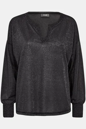 Mos Mosh Kilana Long Sleeve Glitter Top Col: 819 Phantom, Size: L - M