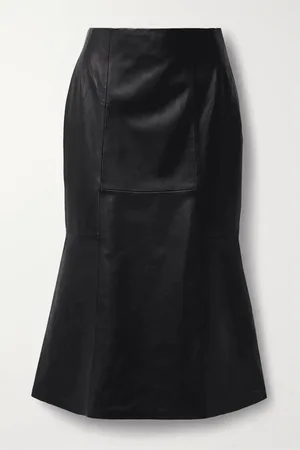 Cefinn Lucille Fluted Leather Midi Skirt Size: 10, Col: - 10