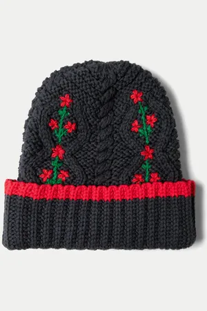Damson Madder Cable Knit Grandpa Beanie - Dark Grey / Onesize