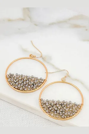 Envy Hoop Earrings With Grey Faceted Crystals