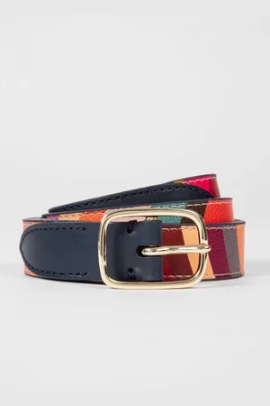 Paul Smith Plain Stripe Detail Gold Buckle Belt - 85