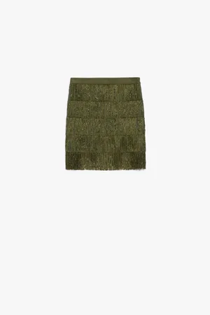 Max Mara Garonna Sparkle Fringed Skirt Col: 001 Khaki , S - M