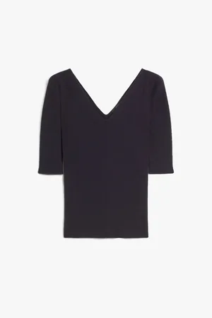 Max Mara Oceano Wide V Neck Crop Sleeve Fitted Top Col: 003 Na - L