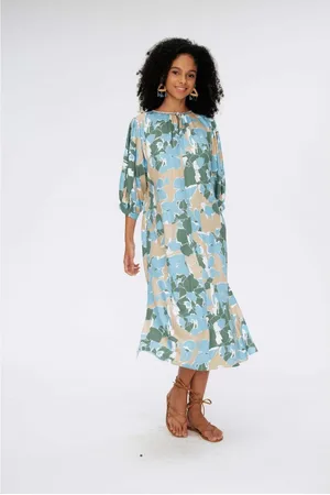 Diane von Furstenberg Bambi Earth Floral Tunic Dress Size: S, Col: Blu - M